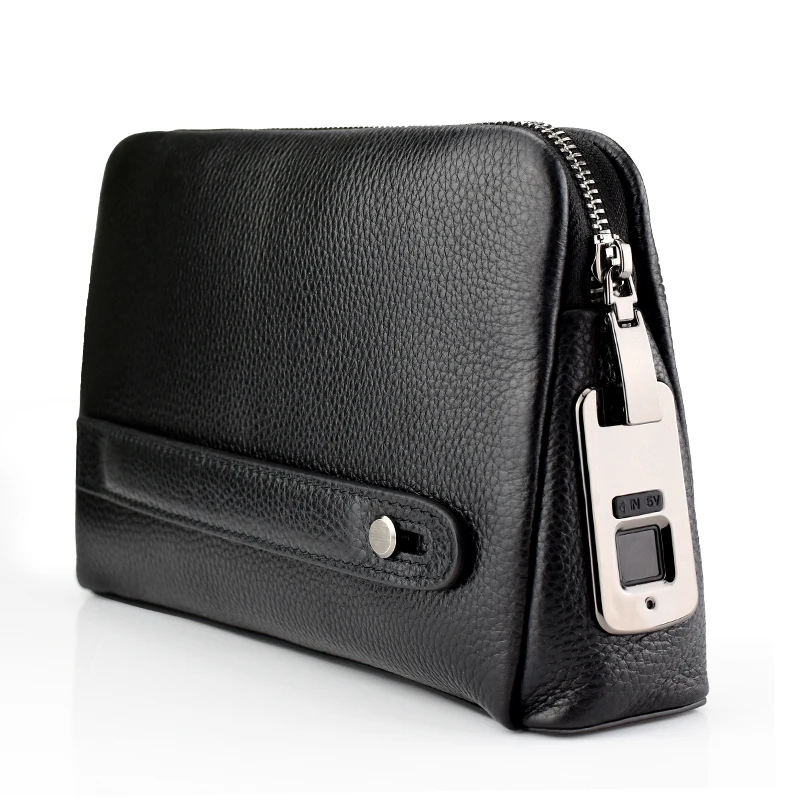 

Smart men's wallet smart handbag with fingerprint lock zipper wallet FL-V1, Black