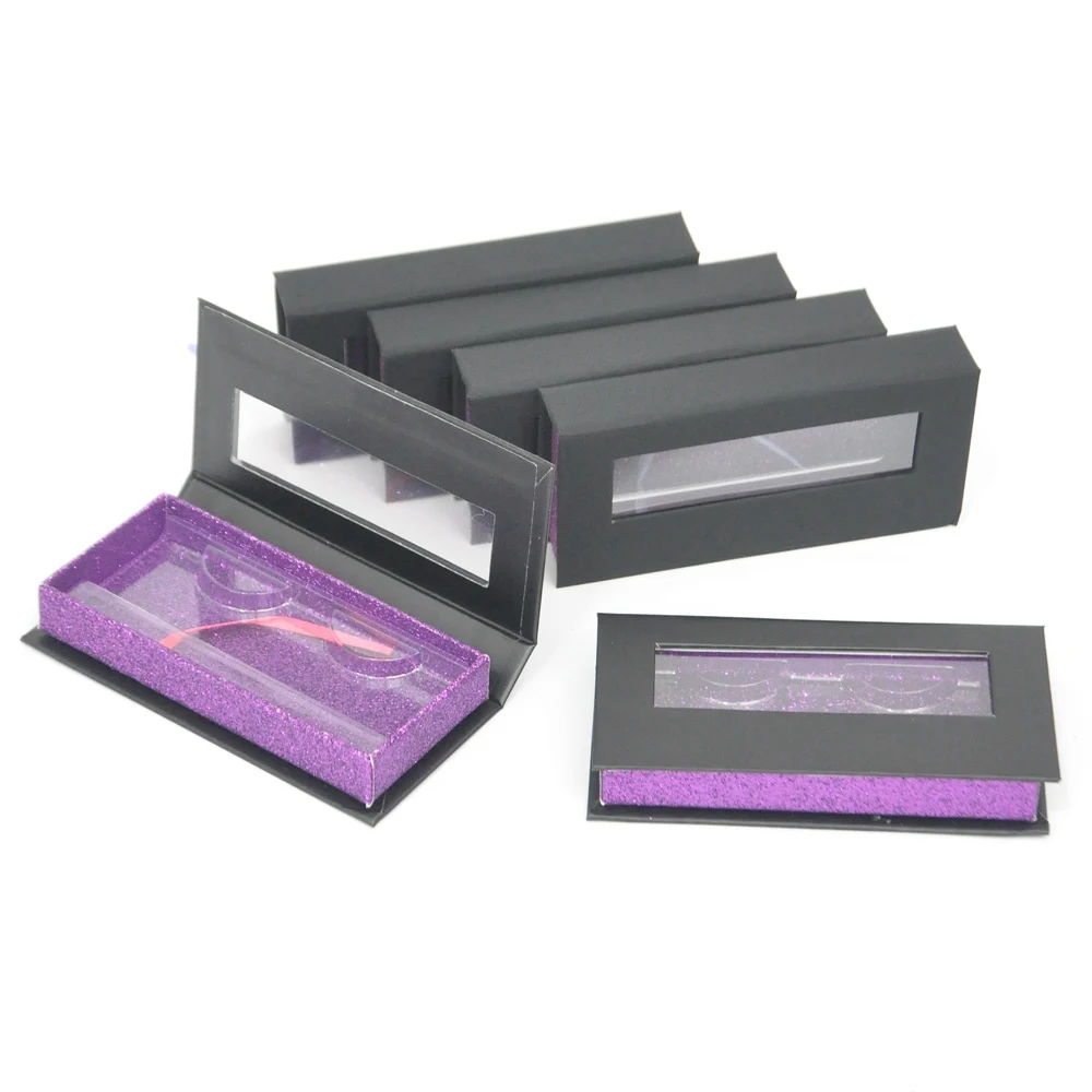 

50/pack Wholesale Lash Boxes Packaging Eyelash Box Package Custom Magnetic Black Purple Faux Cils Makeup Storage Case Vendors