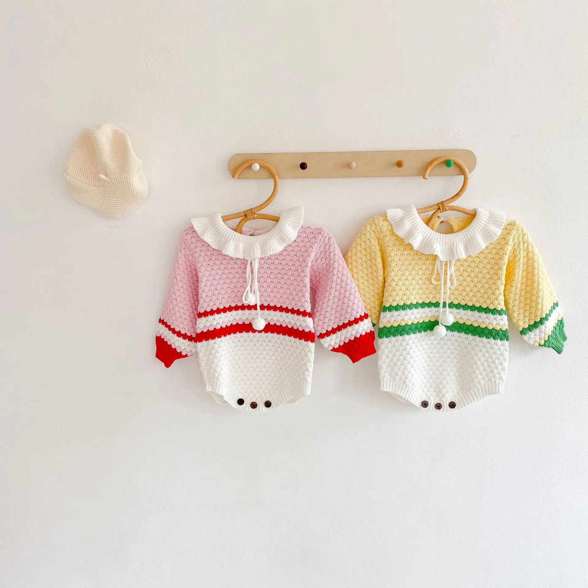 

rts ins spring and autumn clothing girls baby long polka dot sleeve stitching cotton yarn one-piece suit triangle romper