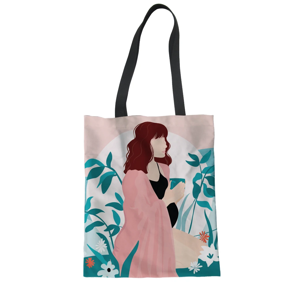 

Cartoon Tote Bag Cotton Elegant Mother Pink Pattern Luxury Shopping Bag Photo Foldable Shopping Bag Meaningful Gift for Mom, Customized color