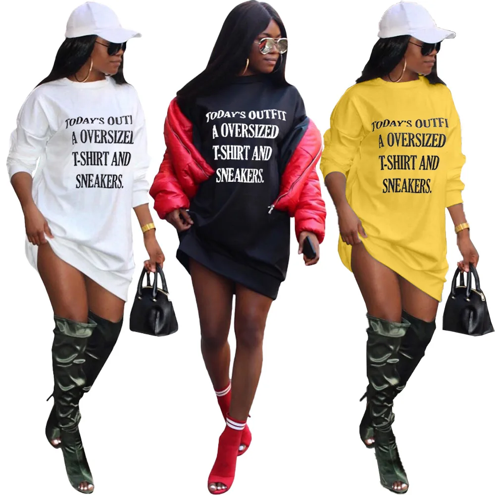 

2021 Fall Women Tshirt Dress Fall and Winter Clothes 2021 Cotton Fashion Casual Oversized Letter Print Tshirt Dress