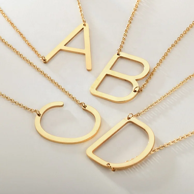 

Women Stainless Steel Large Alphabet Initial Pendant Chain Necklace Jewelry Gift 26 English Letter Bracelets, Silver, gold
