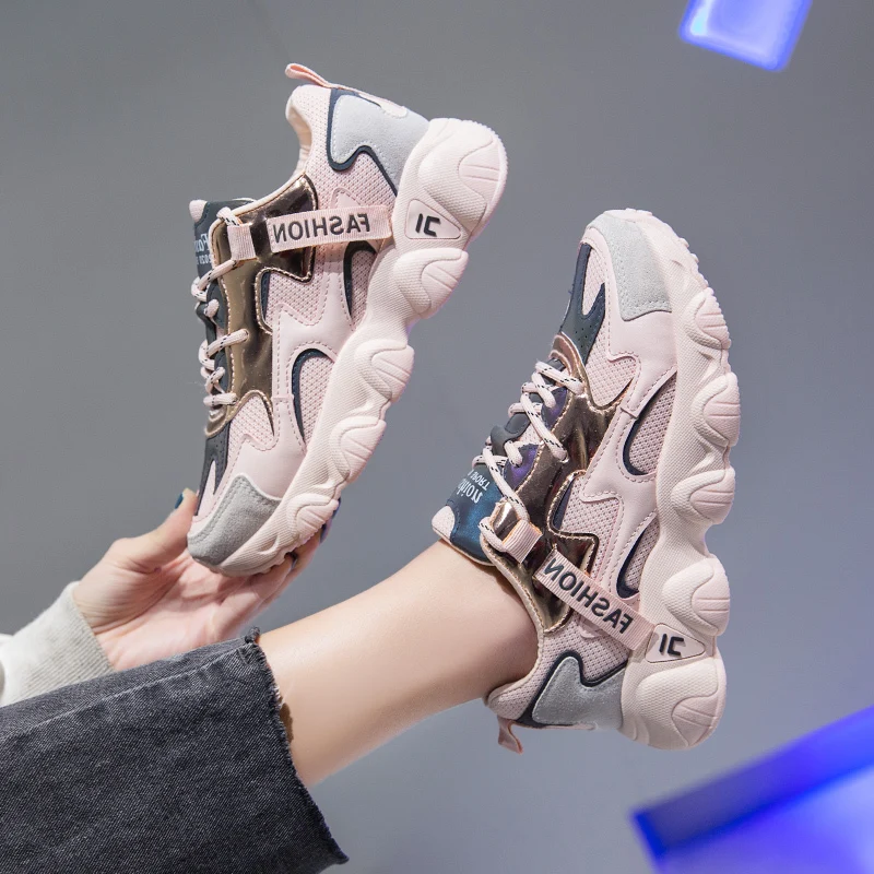 

Reflective Thick bottom Sneakers Women 2021 Casual Shoes Female Fashion Sneaker Lace Up Leisure Women Shoe Zapatillas mujer