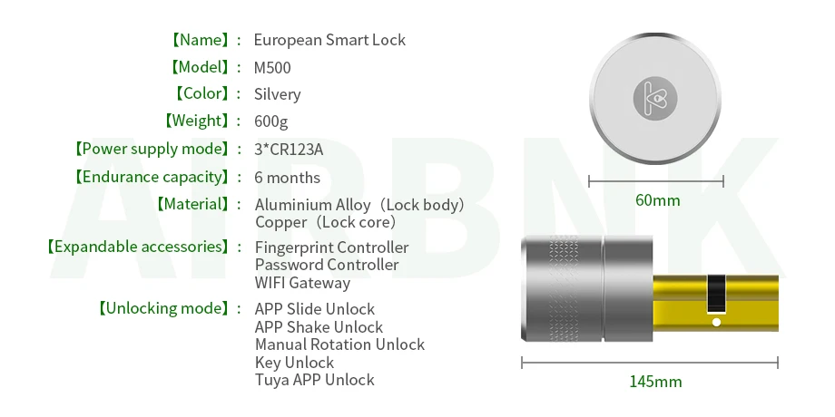 AIRBNK Electronic Keyless Entry Door Euro Bluetooth Smart lock Cylinder Digital Smart Door Lock TTlock Zigbee Tuya Smart lock - ANKUX.COM