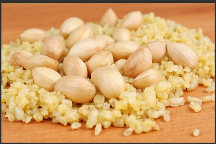 Chef measuring minced garlic in tablespoon for recipe preparation