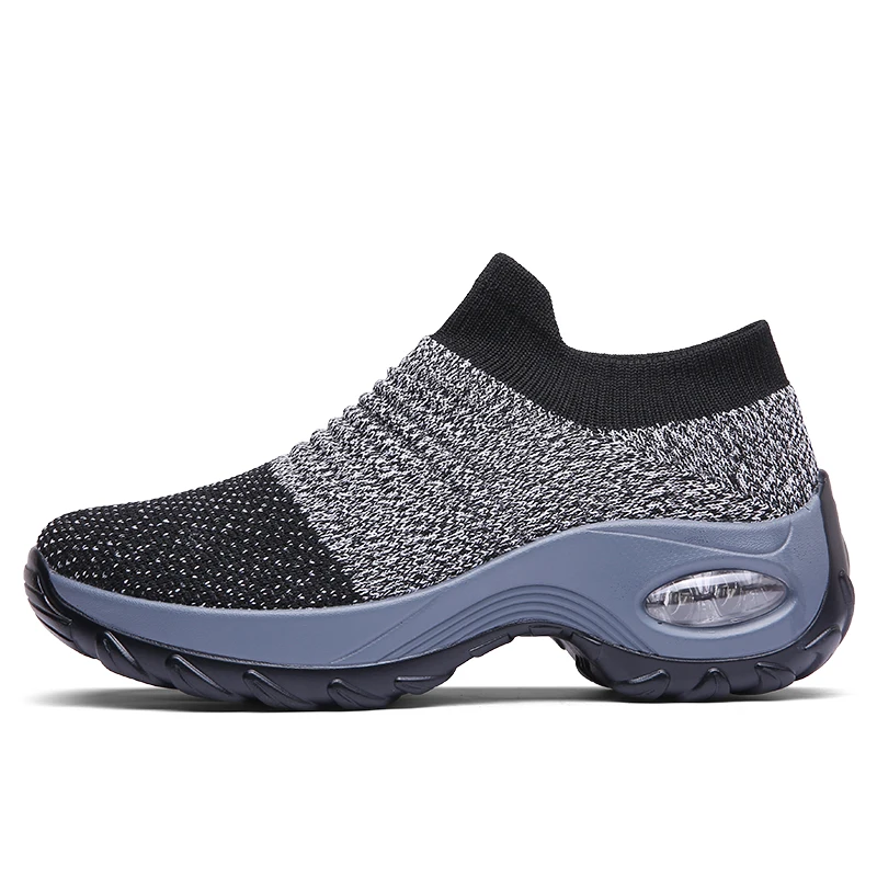 

2022 cross-border e-commerce large-size air cushion flying knit sports and leisure heightening thick-soled socks and shoes