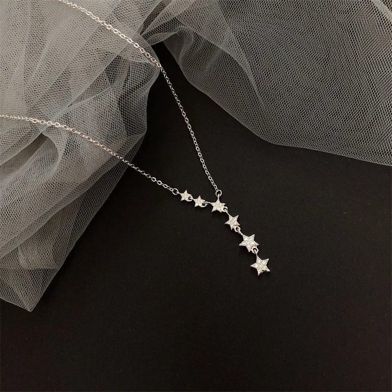 

JUHU Silver Necklace Women Ins Fashion Jewelry Small Luxury Five-pointed Star Shell Pearl Silver Pendant Clavicle Chain Necklace