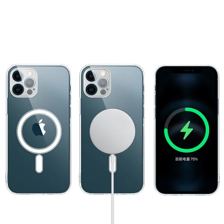 

For iPhone 13 12 11 Pro Max Acrylic transparent Wireless Quick charging magnetic magsafe phone cover for iphone XR XS X 8 7 6, Clear
