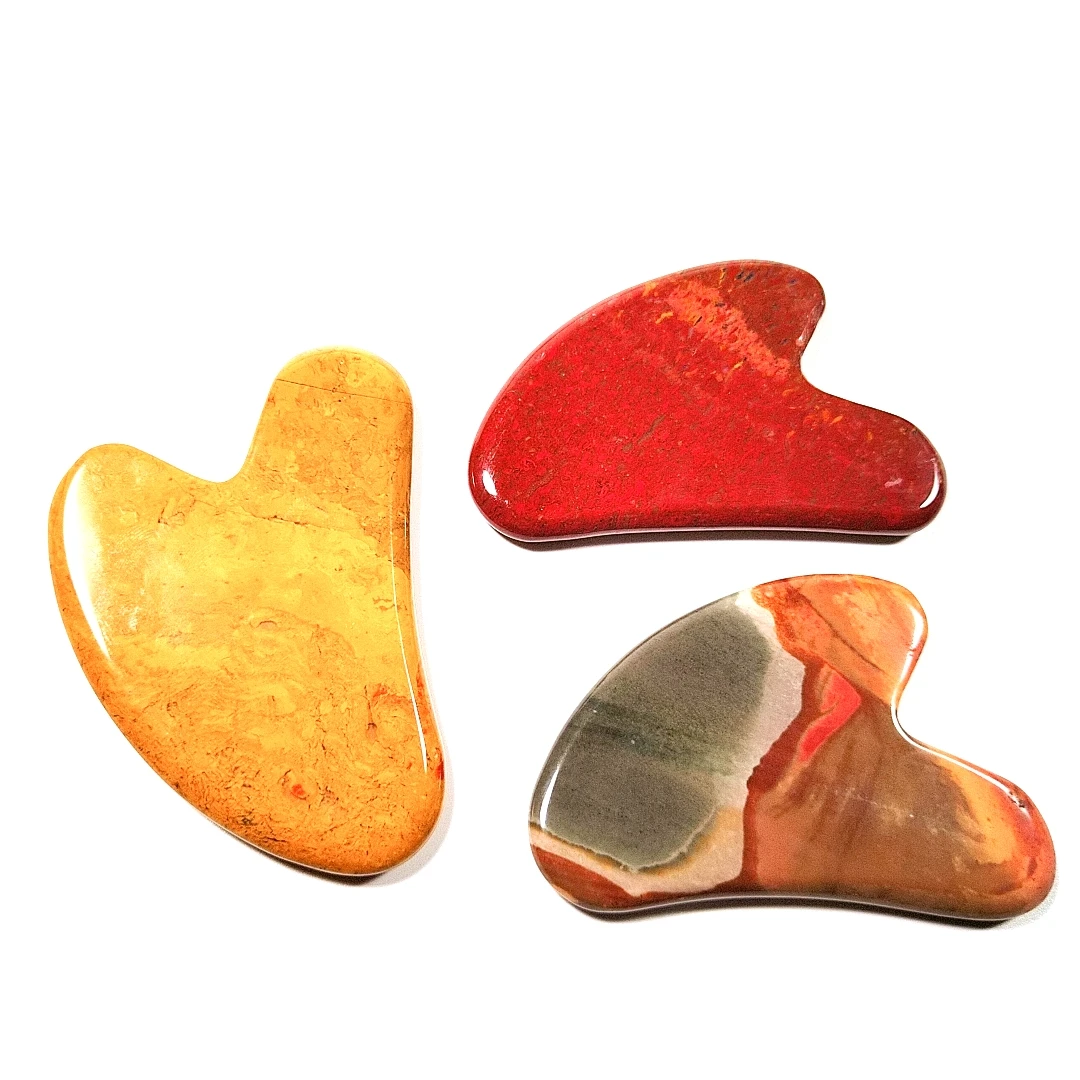 

natural crystal jade board mookaite jasper heart shape facial gua sha scraping massage tools