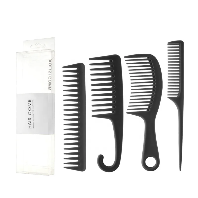 

4PACK PVC Box Package Plastic Wide Tooth Comb Shower Comb With Hook Good for Curly Hair Wet Dry Premium Tangle Free Custom Logo