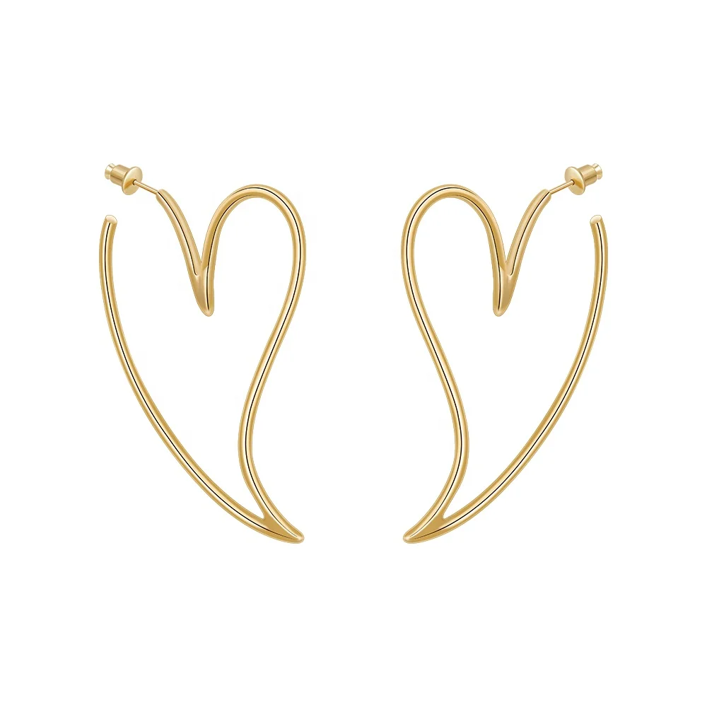 

Latest 18K Gold Plated Brass Jewelry Irregular Hollow Line Heart Hoop Earrings For Women Gift Accessories Earrings E231462