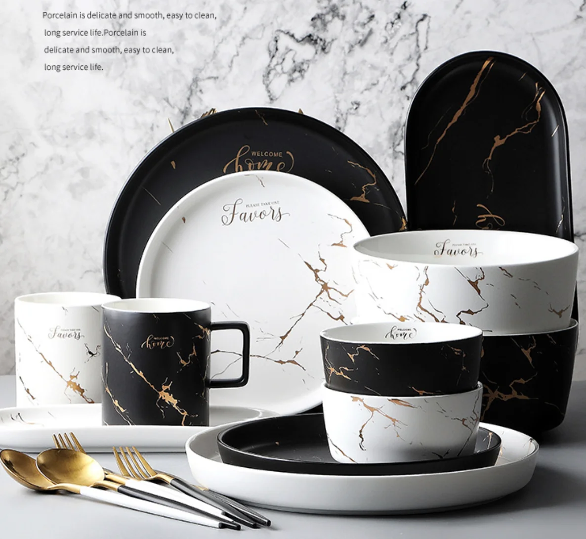 

Dinnerware High Temperature Square Porcelain Dinner Set White/ black Durable Porcelain Best Dinner Set, Black and white