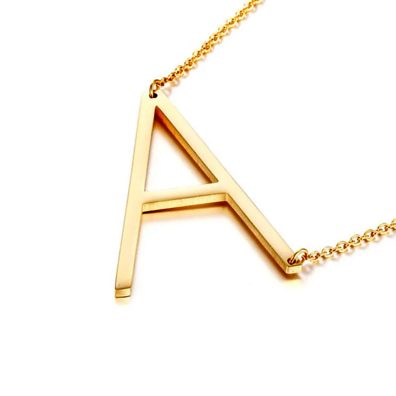 

New Arrival Stainless Steel Big Letter High Polished Initial Letter Alphabet A B Z Pendant Necklace, Picture shows