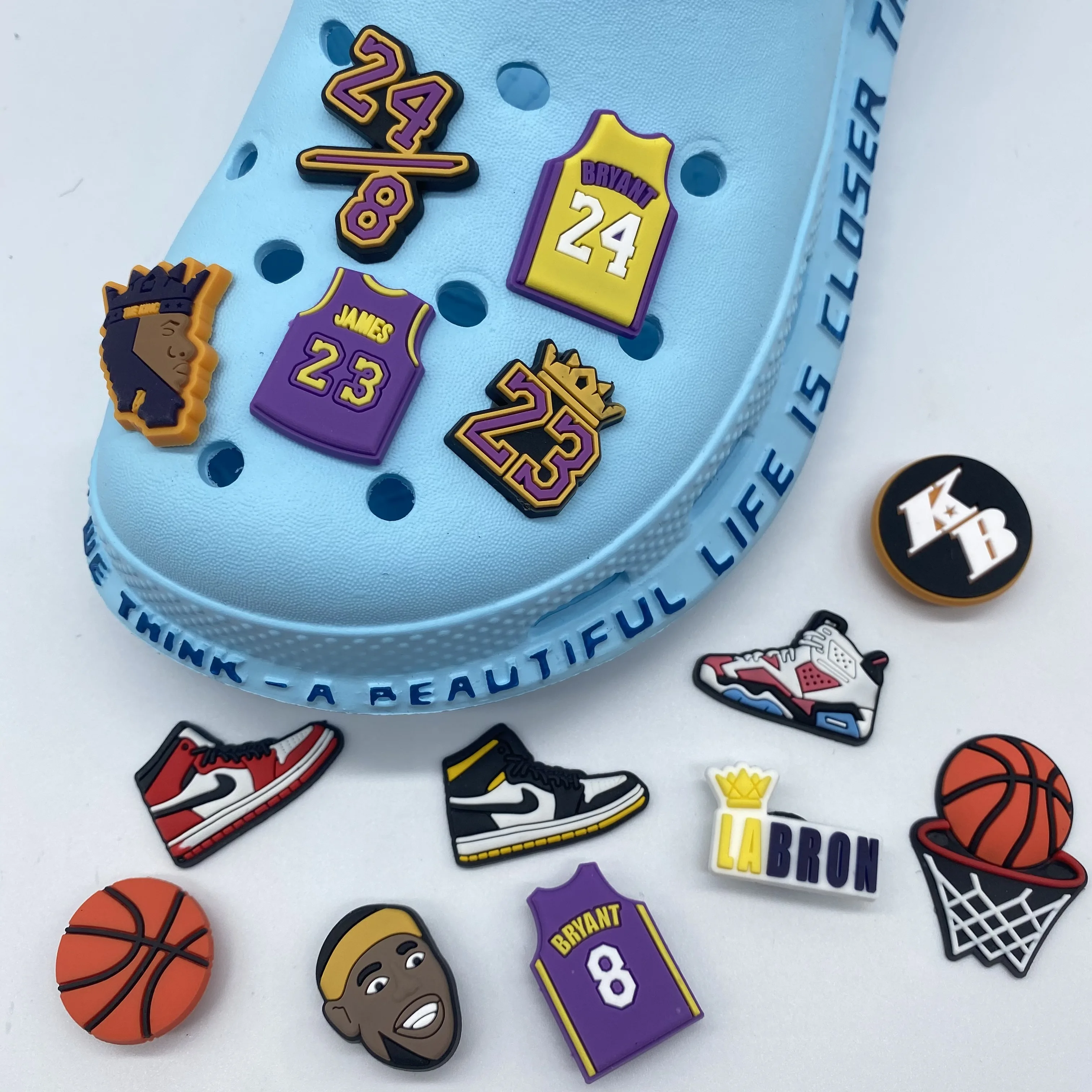 

2021 Hot Sell PVC clog charms Shoe Accessories Fit Bracelets Croc Charm sports charms Kids Gift, As picture