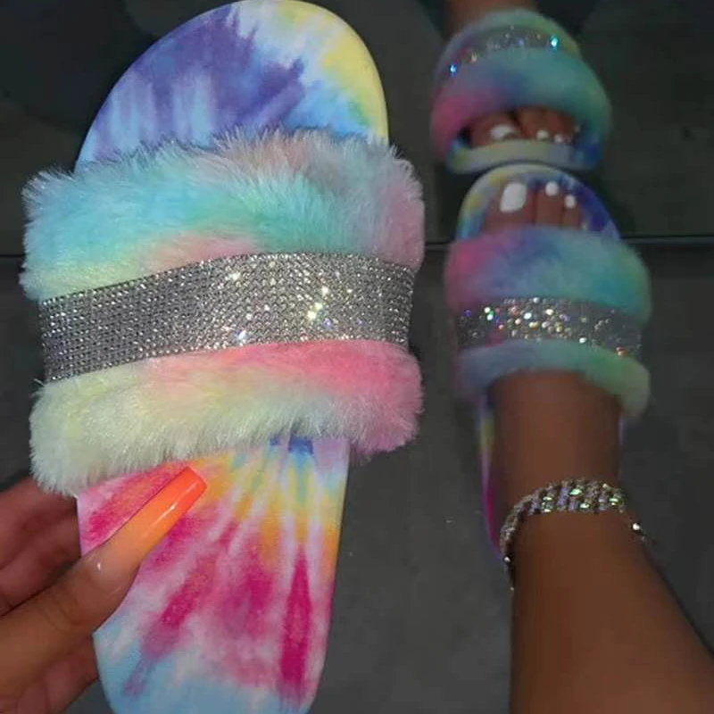 

Fall and Winter Explosive style plush shoes plush slippers platform rhinestone ladies slippers, Picture