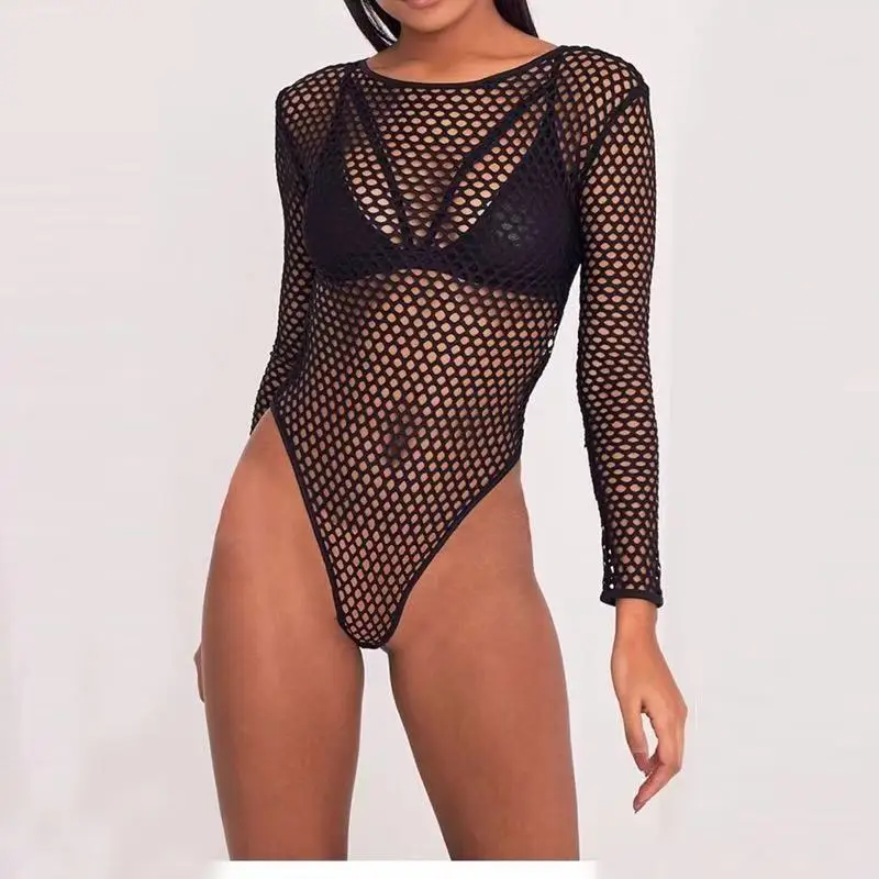 

Summer net hole fishing net bottoming shirt sexy backless perspective temptation one-piece women's clothing Underwear, Pic