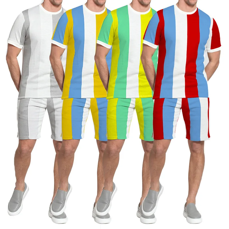 

JM041 Hot selling contrast color stripe men's summer suit gym wear gym sports wear