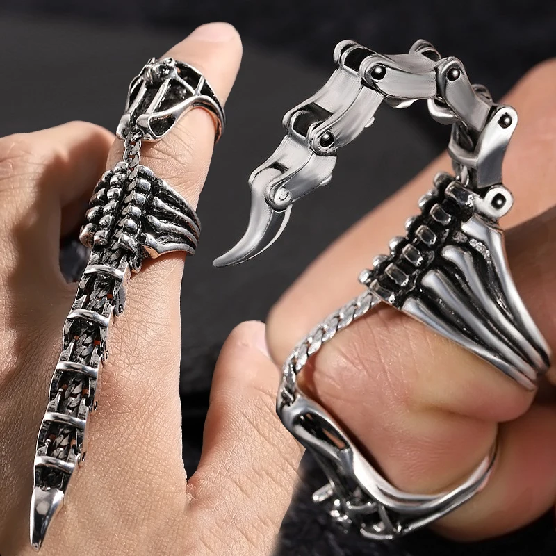 

Punk Jewelry Knuckle Metal Rock Joint Full Finger Rings Vintage Gothic Adjustable Movable Tail Scorpion Ring For Men