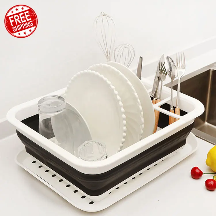 

Newly designed household kitchen items folding dish drying rack hanging, Grey
