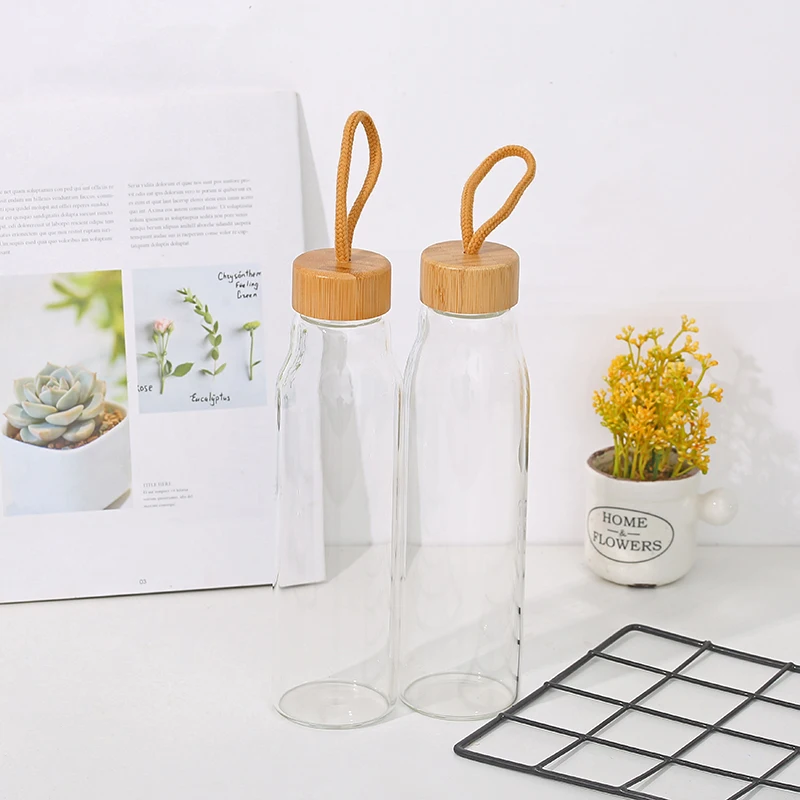 

Mikenda double wall glass water bottles with bamboo lids hot sale water bottles glass drinking, As picture