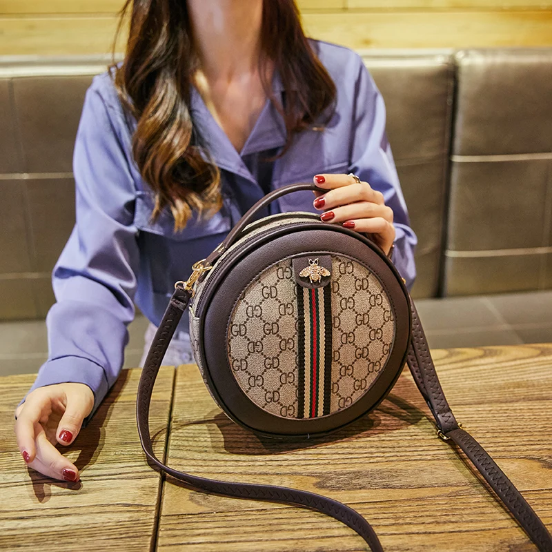 

Trend retro color contrast small round bag fashion versatile one shoulder straddle female designer purse handbag, Photo