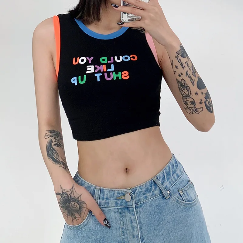 

The New Women's Stylish Round-neck Letter Print Sleeveless Mini Vest