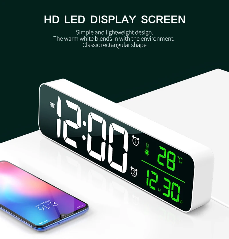 Adjustable Brightness Desk Clock with Easy to Read Large Numbers LED Digital Alarm Clock 
