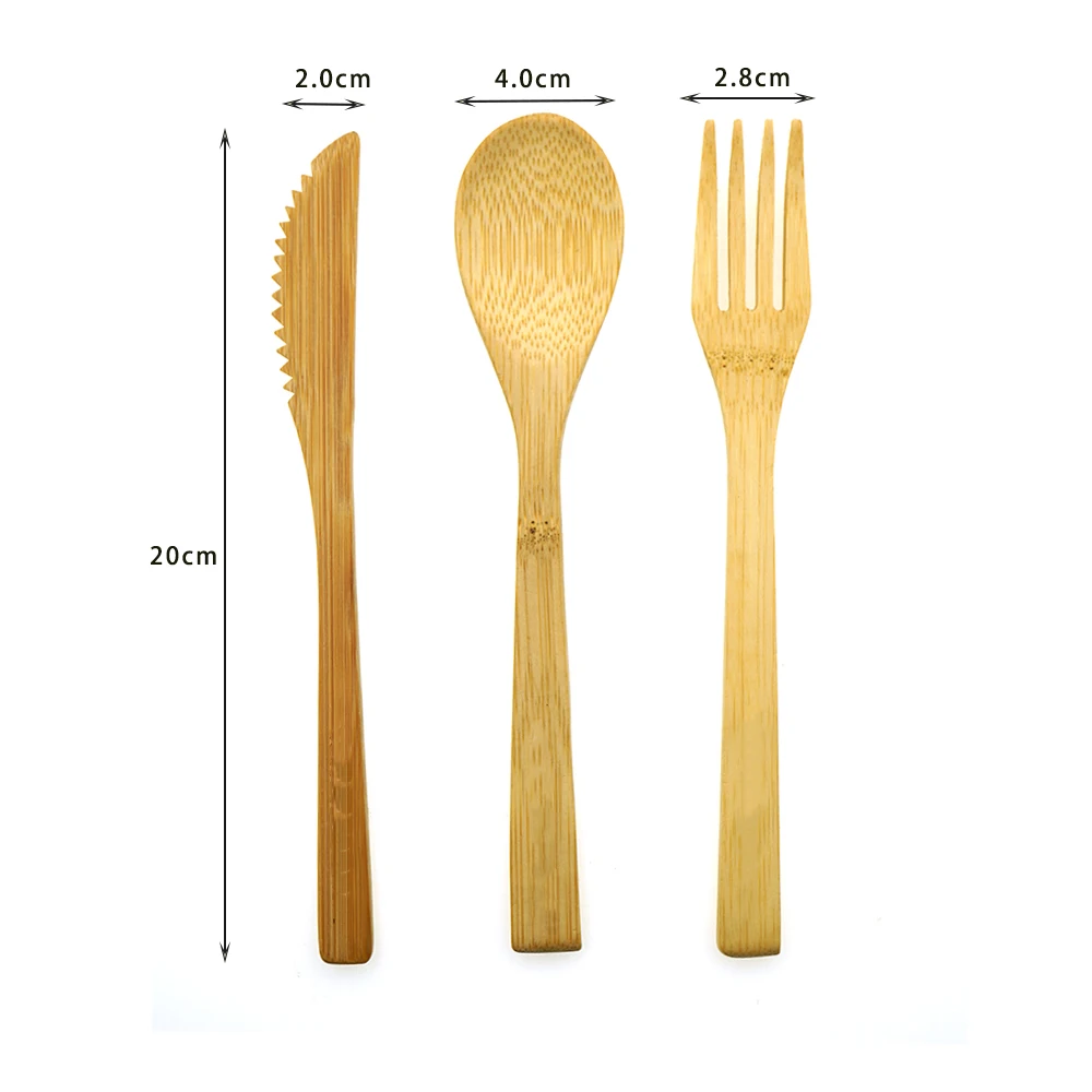 Image of Organic Picnic Bamboo Cutlery Set Spoon Fork and Knife