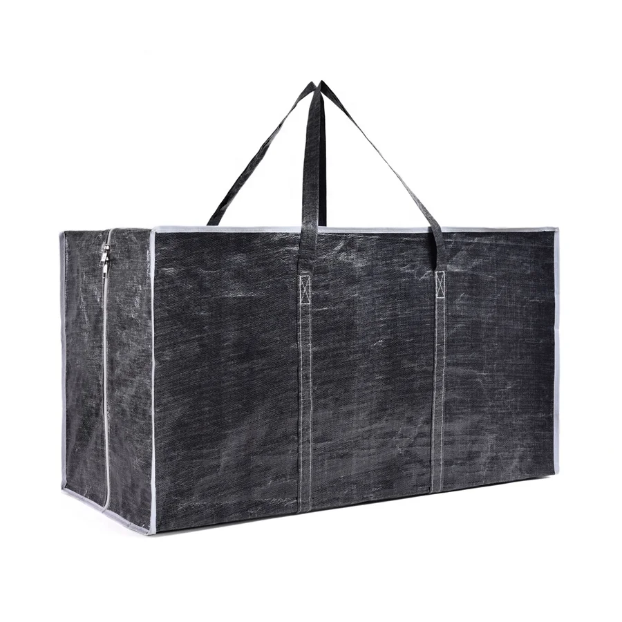 

PP Weave Zipper Storage Bag Foldable Spend a Night Moving Bag with Private Label, Blue and black