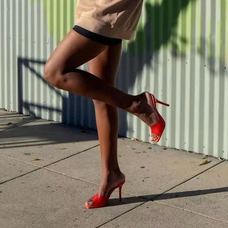 

Fashion Square Toe High Heel Ladies Slippers Women Fashion Slippers 2021 New Arrivals Easy Wear Slippers Streetwear -YS, Red,green,khaki,yellow