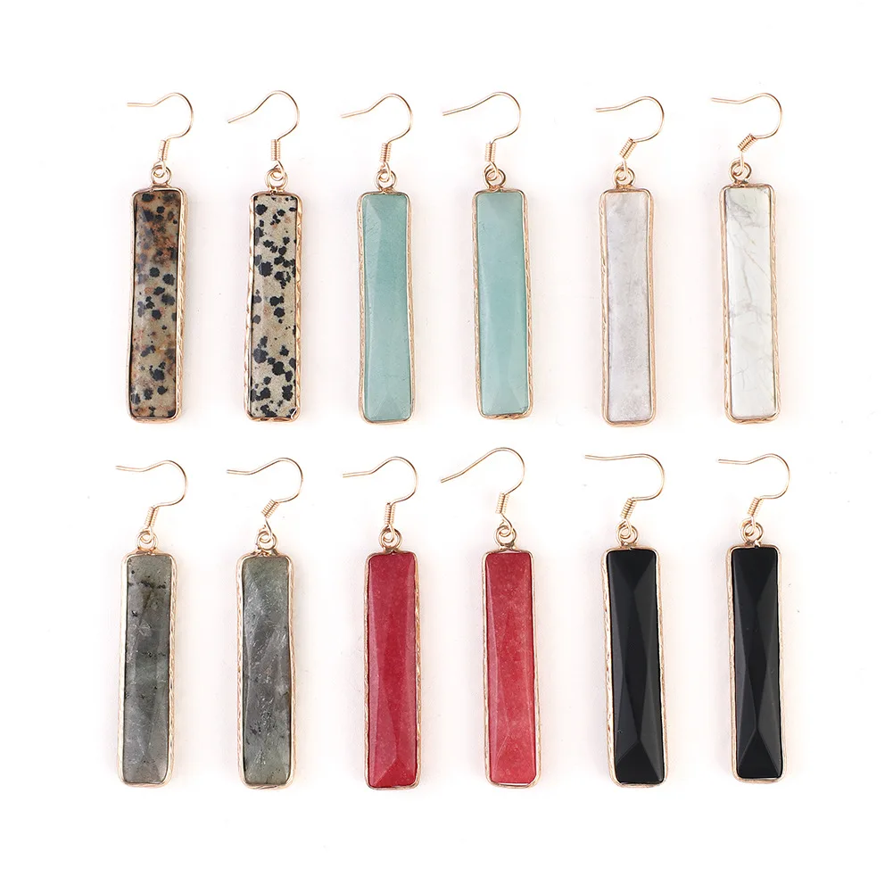 

Gold Edged Lapis Bar Drop Stone Earrings, 6 colors
