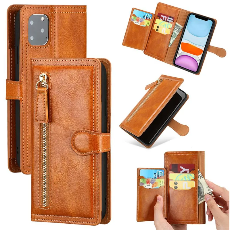 

Newest Design Phone Case For iPhone 12 Pro Max 12 Pro 12 mini 11 Pro Luxury Leather Zipper Flip Wallet Case
