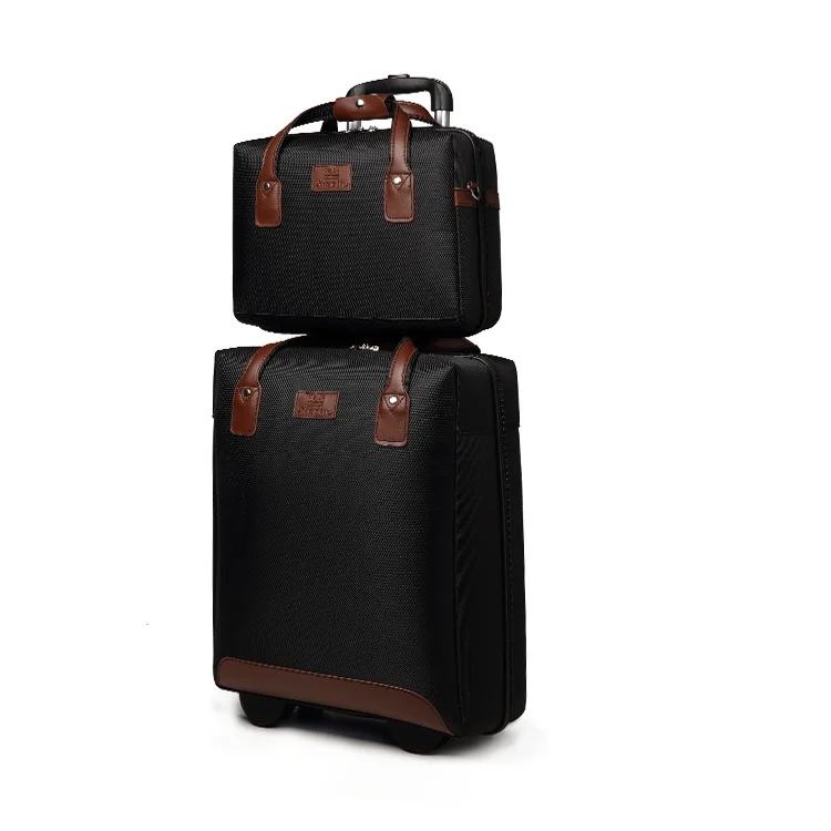 

Nylon and PU leather fabric spinner traveling outdoor suitcases luggage set for sale, Pure color