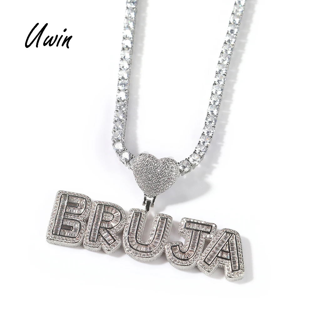 

Hiphop Personalized Custom Name Neckles CZ Name Letter Charms with Heart Women Men Necklace
