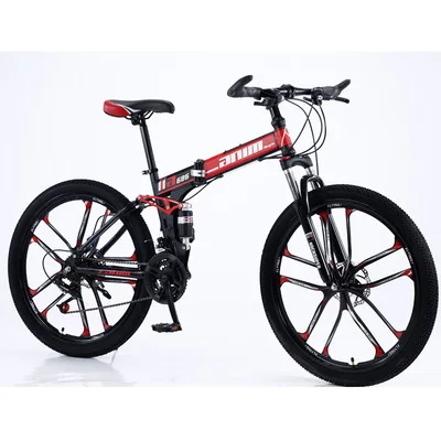 

10 knife wheel Foldable mountain bike 21-30 speed high carbon steel off-road absorption integrated wheel bike, Red,black,blue,yellow