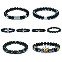 

Wholesale Multi Style Simple Agate Alloy Pendant Bracelet Fashion Men's Zircon Bracelet Volcanic Rock Beads Beaded Bracelet