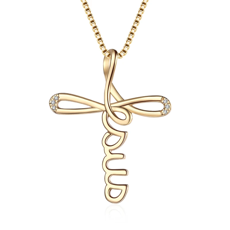 

2022 New English Letter Necklace 18K Gold Plated Religious Jewelry Fashion Simple Cross Pendant Necklace, Golden