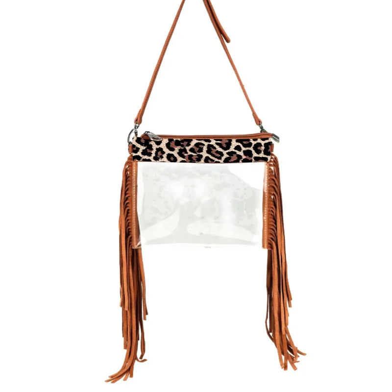 

Women Handbag Wholesale Women Clear Bag Leopard Tassel Bag PVC Tote Bag, As picture show
