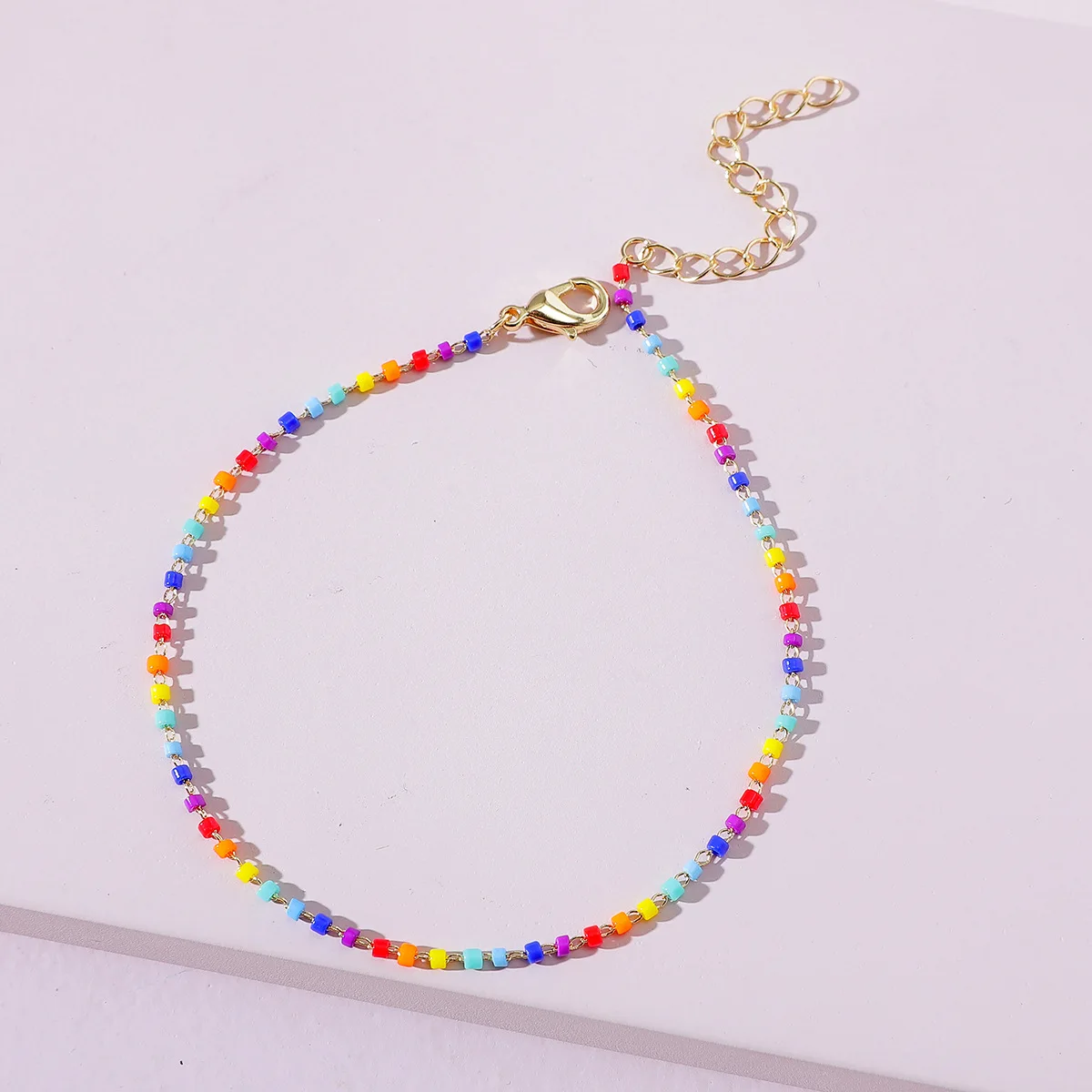 

A2075 Fashion Jewelry Glass Beaded Anklet PRIDE Rainbow Color Chain Anklet Women, As picture