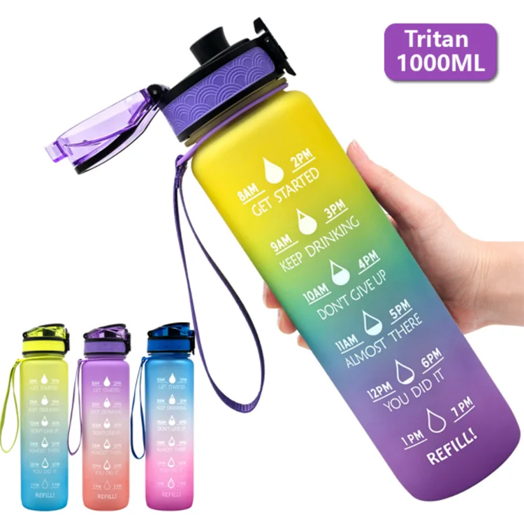 

(33.81OZ/ 50.72 OZ ) Frosted bpa free gym fitness motivational plastic water bottles with time markings