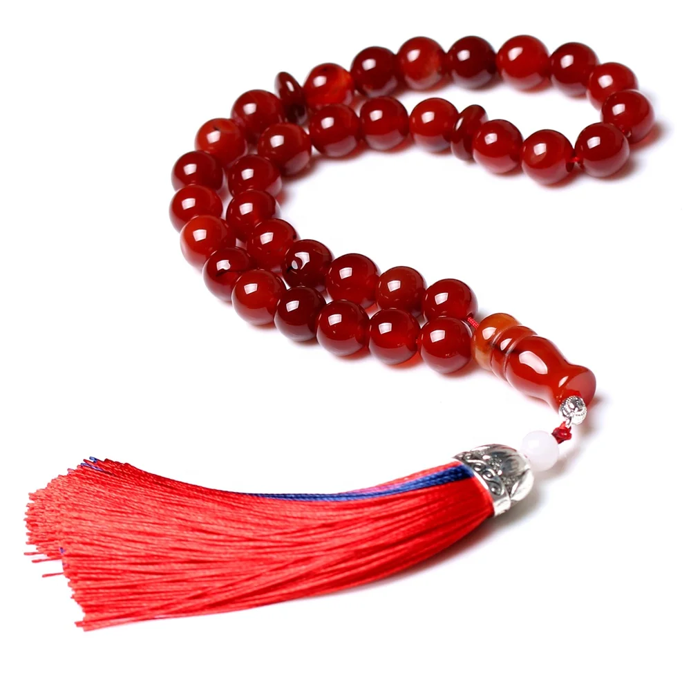 

High quality thread tassel red agate stone muslim prayer beads rosary tesbih