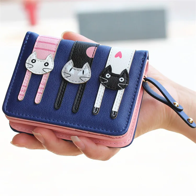 

Wholesale Cute Girls Change Pockets Short Section Coin Credit Card Holder with Pattern Leather Wallets Ladies Clutch Purses, Black/coffee/navy/pink/sky blue