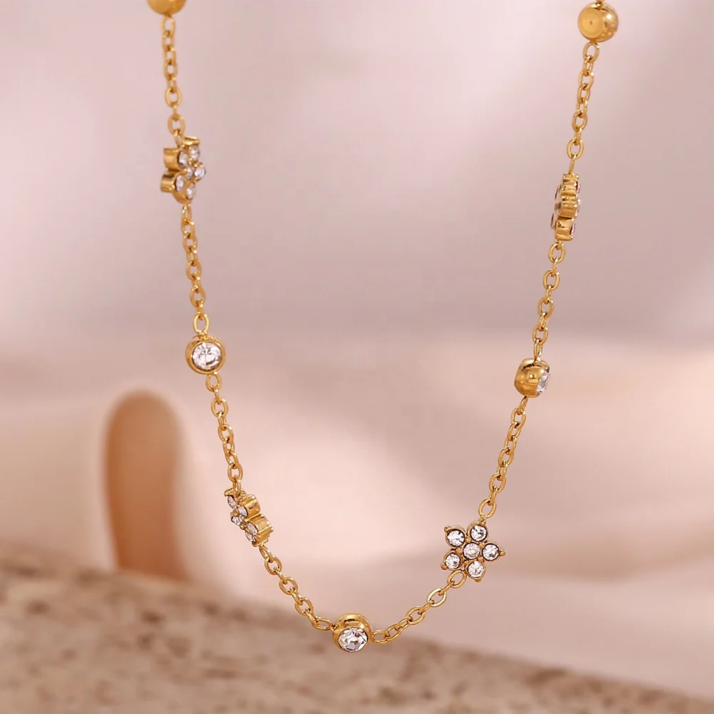 

Fine Jewelry 2023 Valentines Zircon Choker Necklace Women 18K Gold Plated Stainless Steel Jewelry