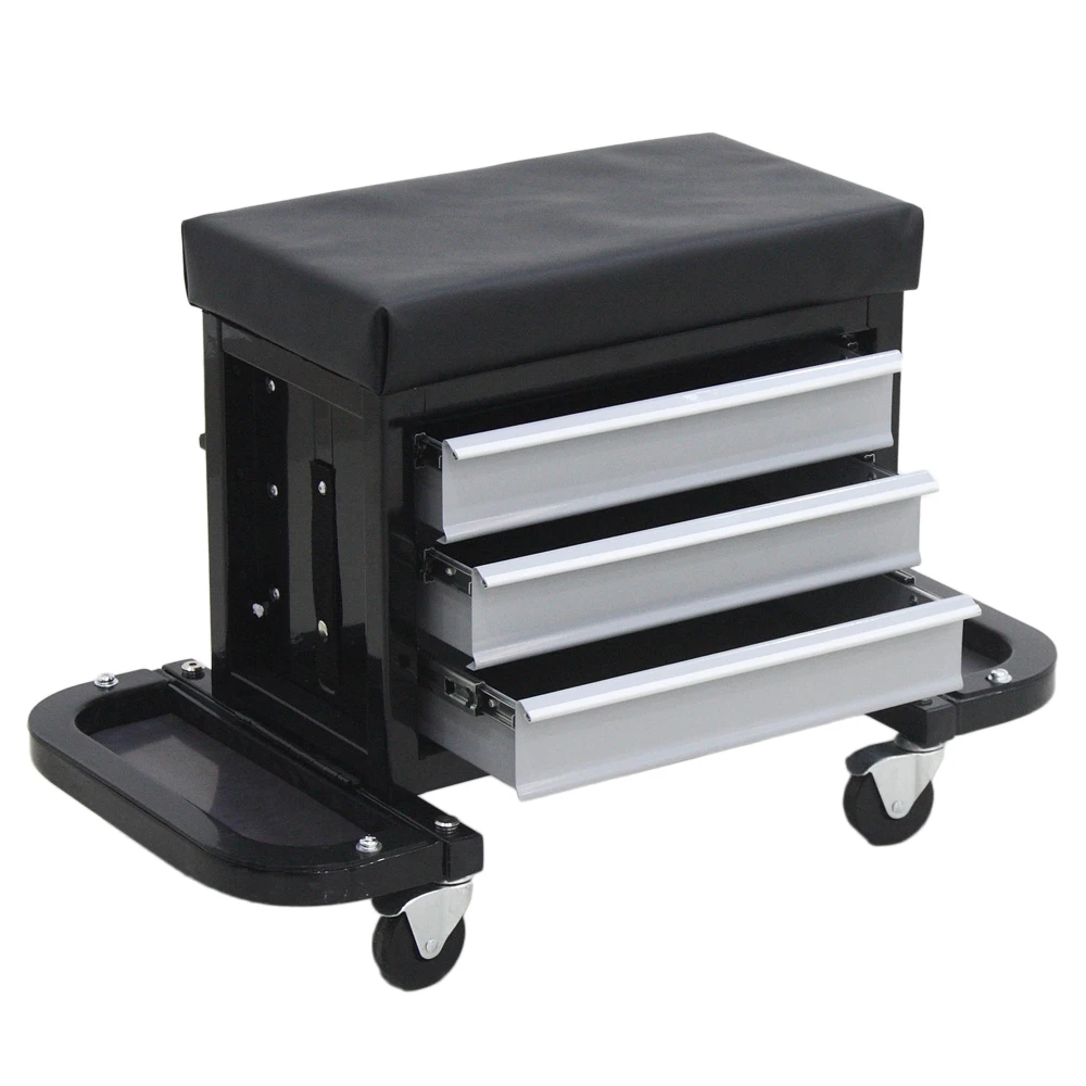 Mechanics Creeper Roller Seat Tool Box Chest Cabinet Storage Box with 3 Drawers