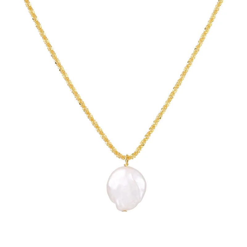 Fashion Minimalist Jewelry 925 Sterling Silver Natural Baroque Pearl Pearls Pendant Gold Plated Necklaces for Women