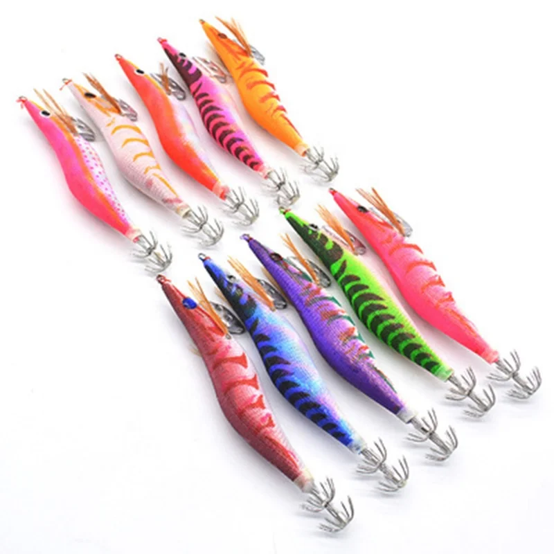 

Salt Water Sea Fishing Luminous wooden fishing lure 3D Eyes Lead Artificial Bait wood shrimp suit, 10 colors