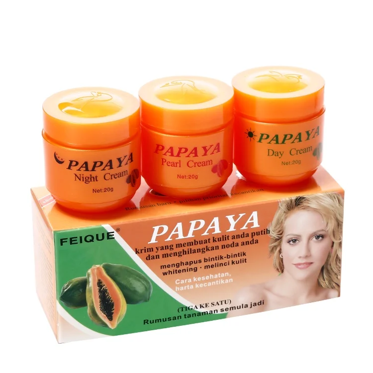

FEIQUE black pearl whitening pimple removal dark spot fade rapid white papaya skin whitening cream, Day cream:white&night cream:yellow&pearl cream:pink