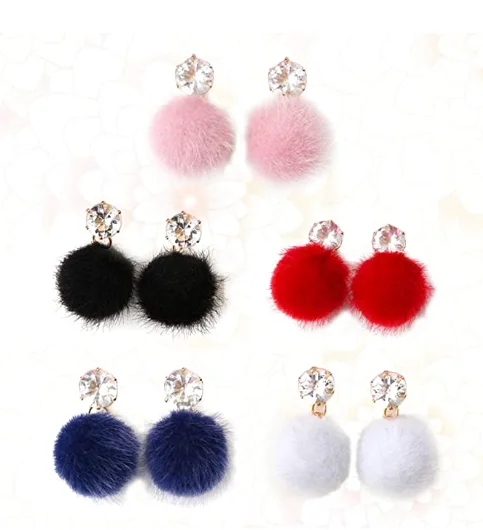 Fashion Stud Earrings Fluffy Pompom Fur Ball Earring Female Jewelry Gift Ear Stud