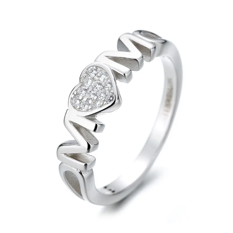 

MSYO Fashion S925 Silver Zircon Ring Heart Letter Ring For Women