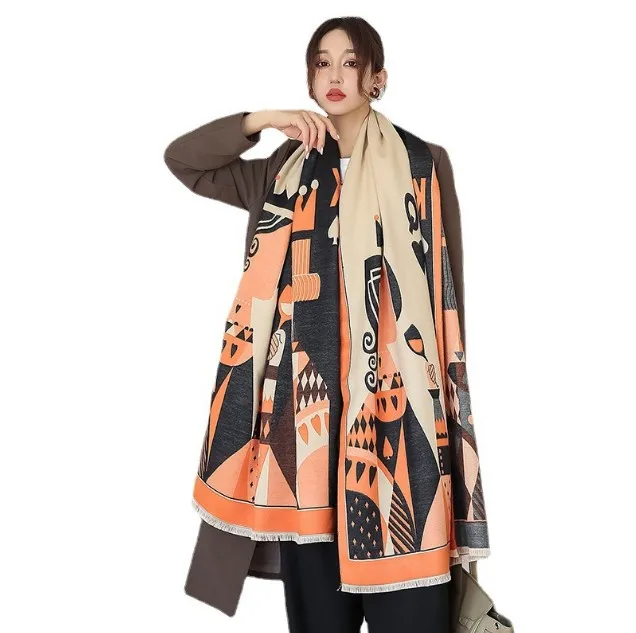 

Women Winter Cashmere Scarf Pashmina Shawls Wraps Design Print Female Thick Warm Scarves Echarpe Thick Blanket Stoles, Customized color
